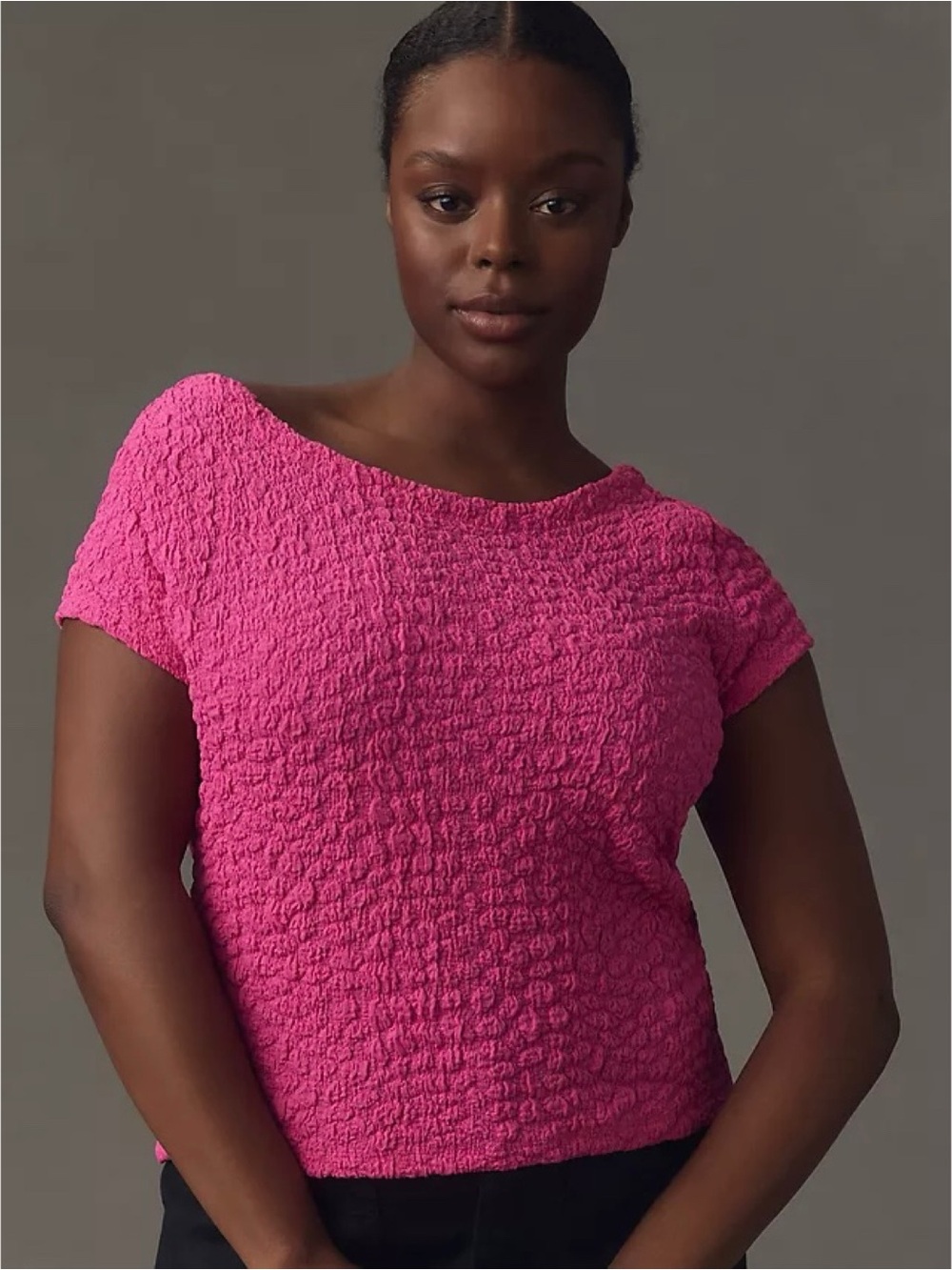 Maeve by Anthropologie “Socialite Popcorn Tee” hot pink boat-neck top (small)
